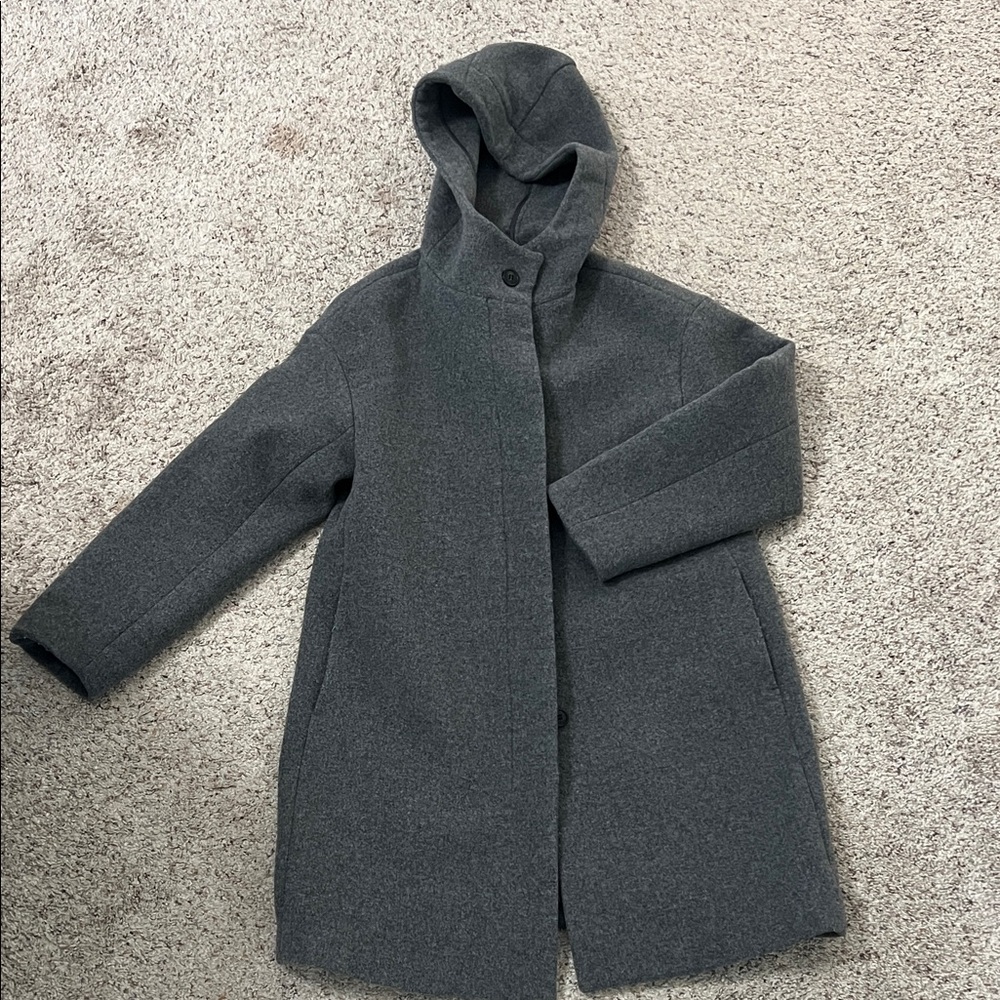 Uniqlo Dark Gray Hooded Coat Size XS Wool Blend with Pockets Minimalist